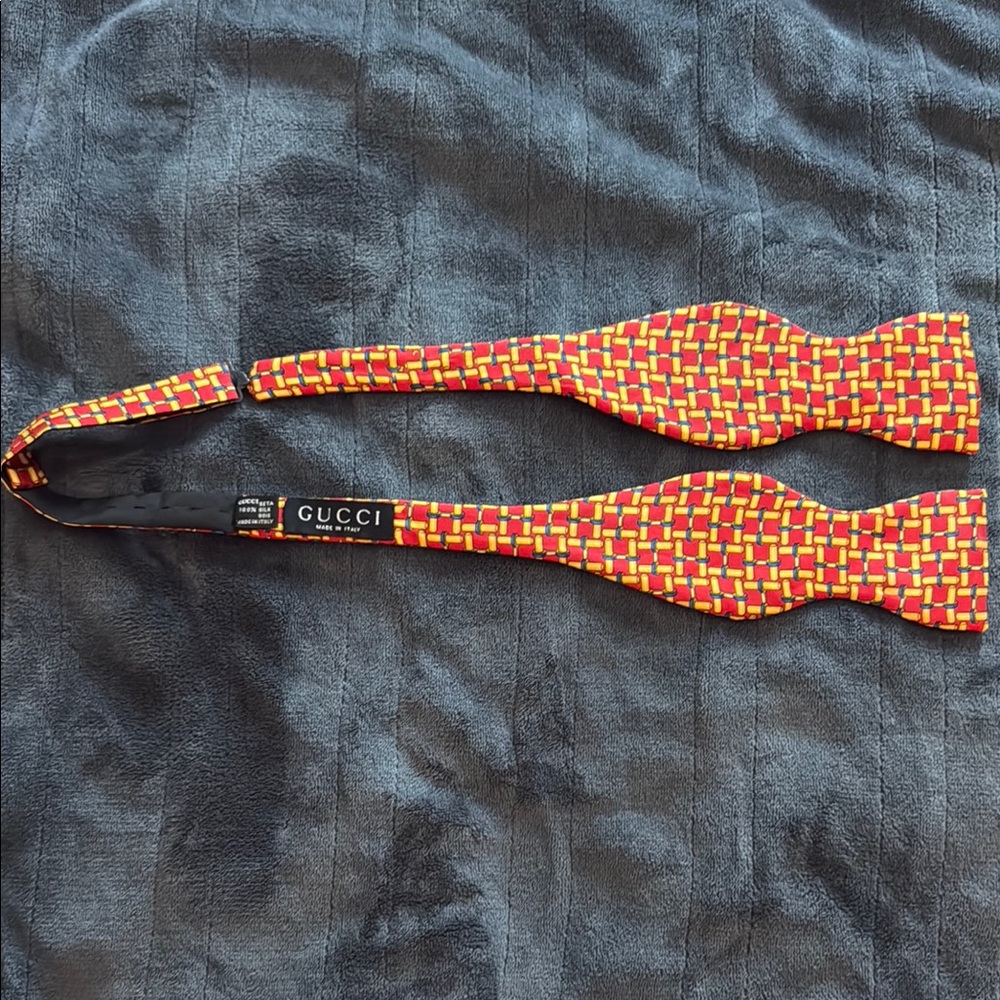 Gucci Red and Yellow Patterned Bow Tie